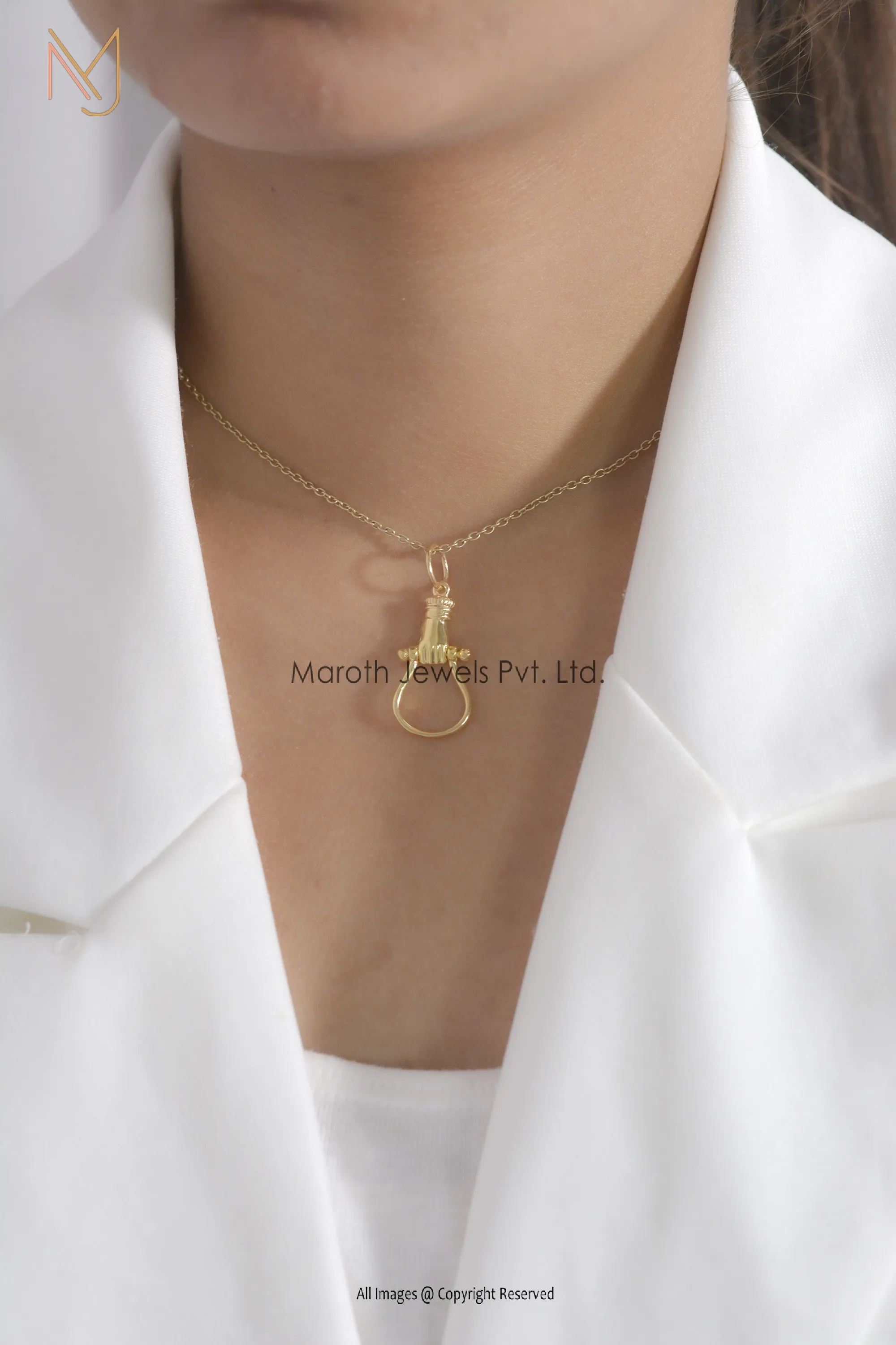 Wholesale 14K Yellow Gold Pendant Figa Charm Holder Jewelry