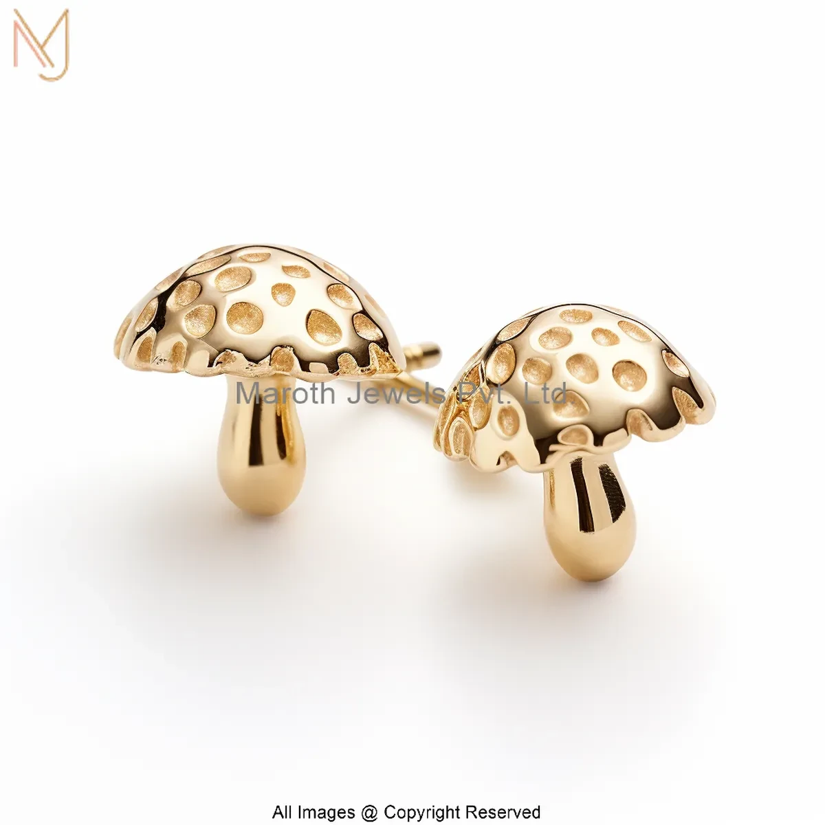 14K Solid Yellow Gold Mushroom Stud Earring Manufacturer