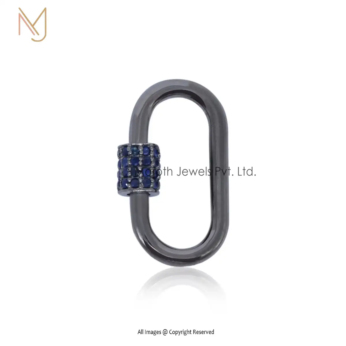 925 Silver Black Rhodium Plated Blue Sapphire Gemstone Carabiner Lock Wholesale