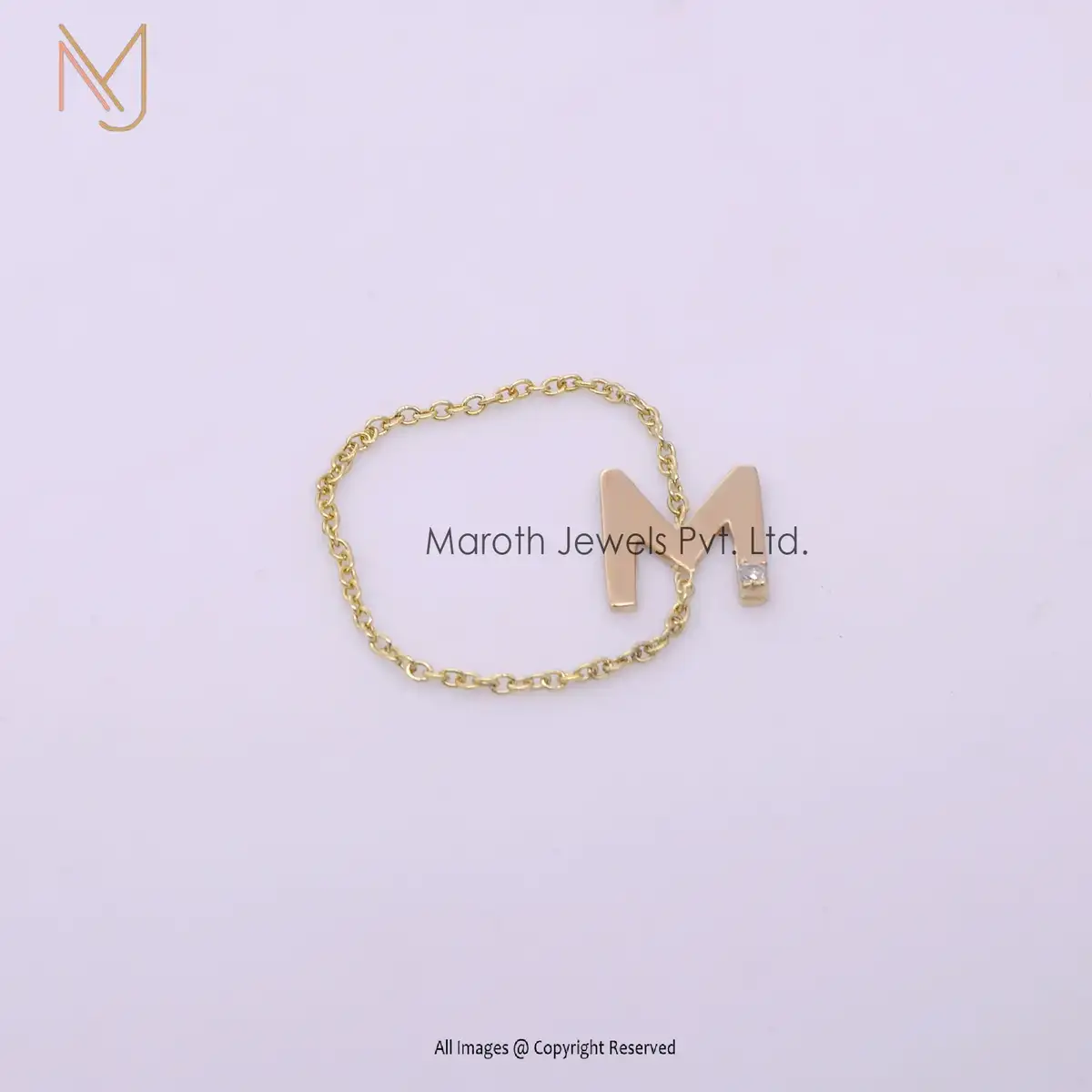 14K Yellow Gold Chain M Letter Initial Small Diamond In Initial Ring Jewelry Manufacturer