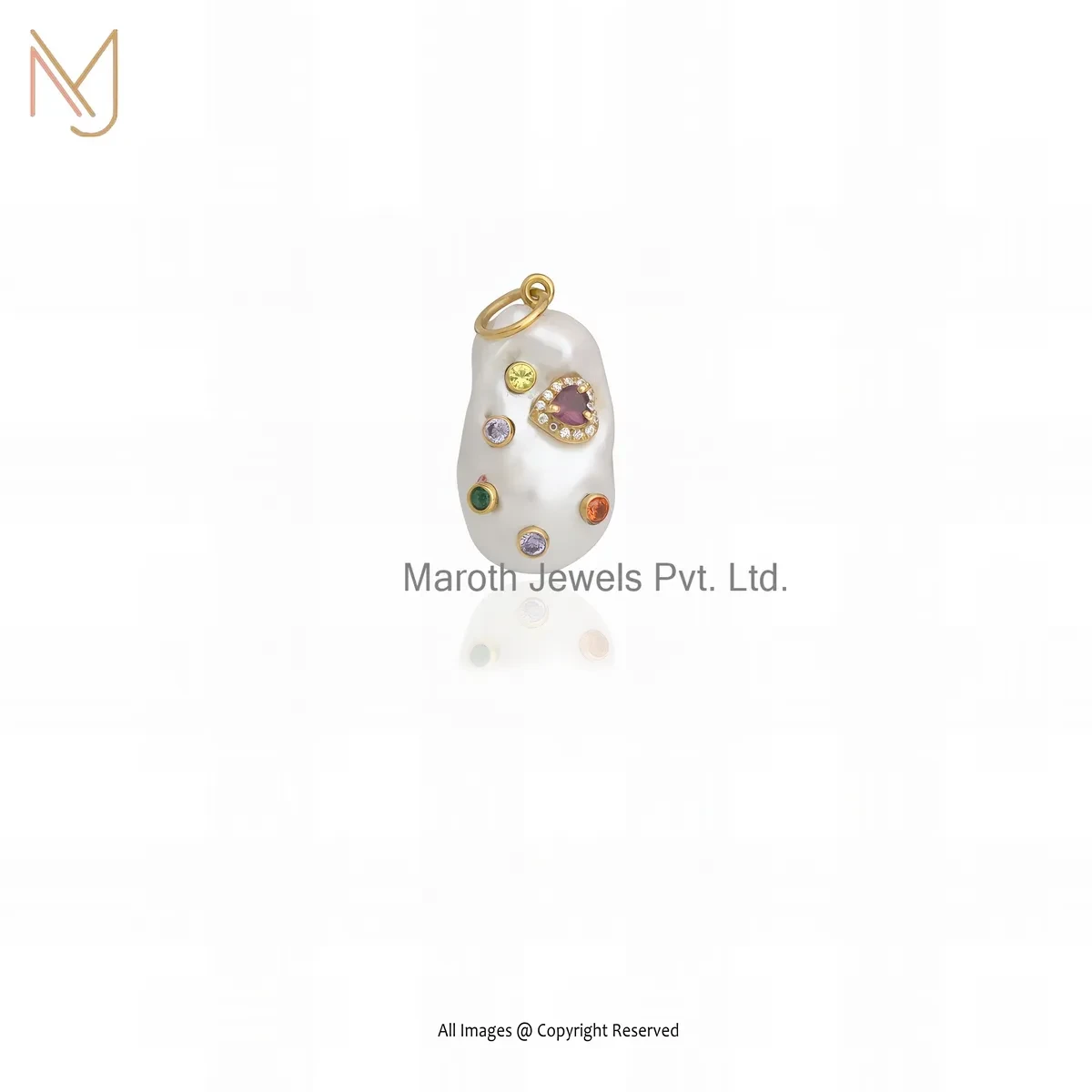 925 Silver Yellow Gold Plated Pearl Multi Gematone Baroque Pendant Custom Jewelry