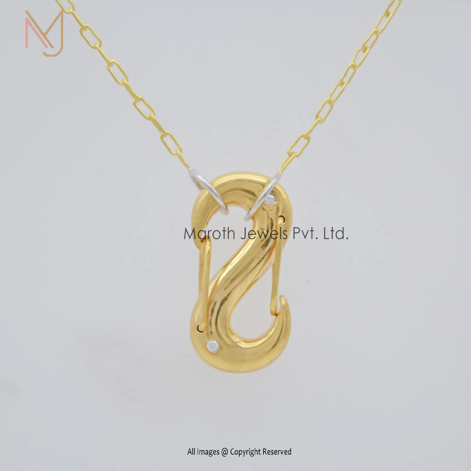 14K Yellow Gold Pave Diamond Hook Clasp Lock Pendant Jewelry Manufacturer