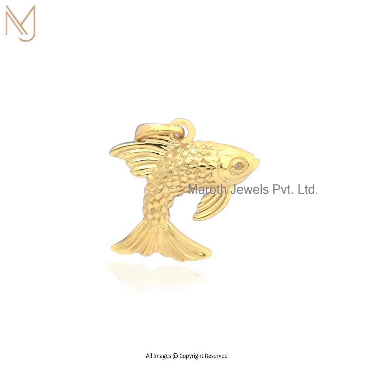14K Yellow Gold Fish Charm Pendant Custom Jewelry