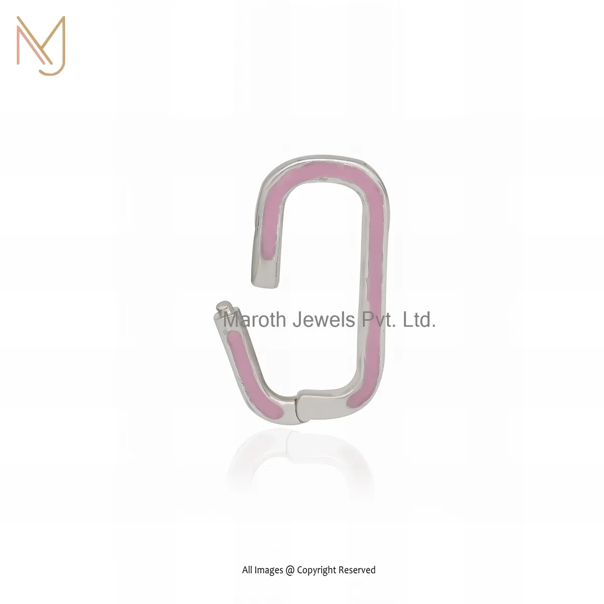 14K White Gold Pink Enamel Oval Link Enhancer Charm Holder Jewelry Supplier