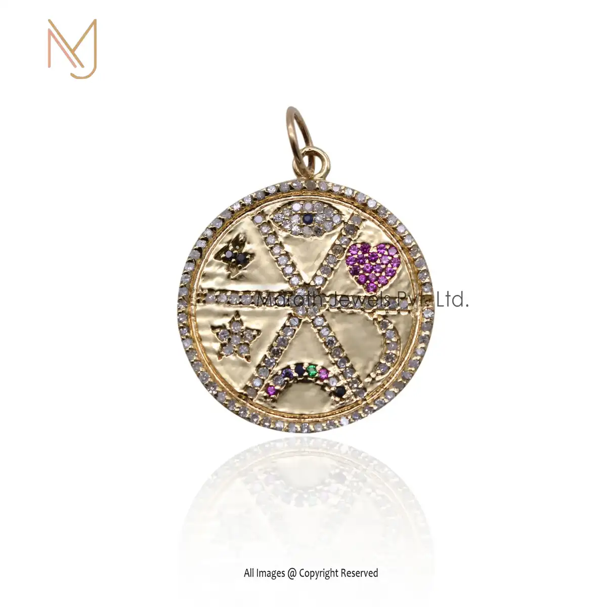 925 Silver Yellow Gold Pave Diamond And Multi Gemstone Pendant menufacturer