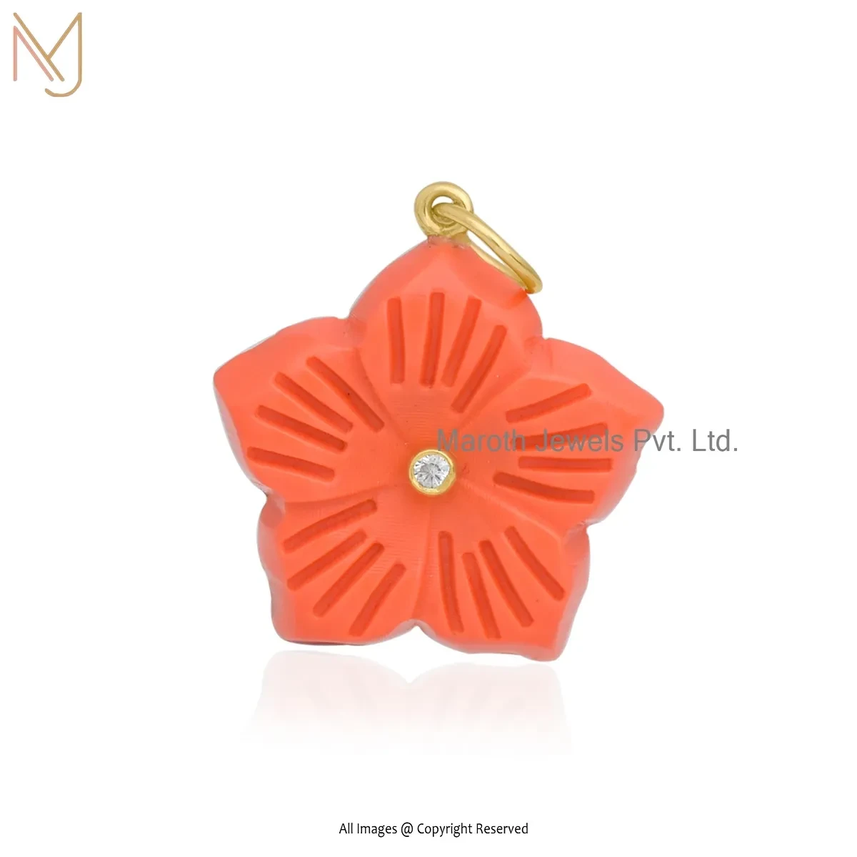 14K Yellow Gold Cubic Zircon & Green Opal Gemstone Flower Pendant Manufacturer