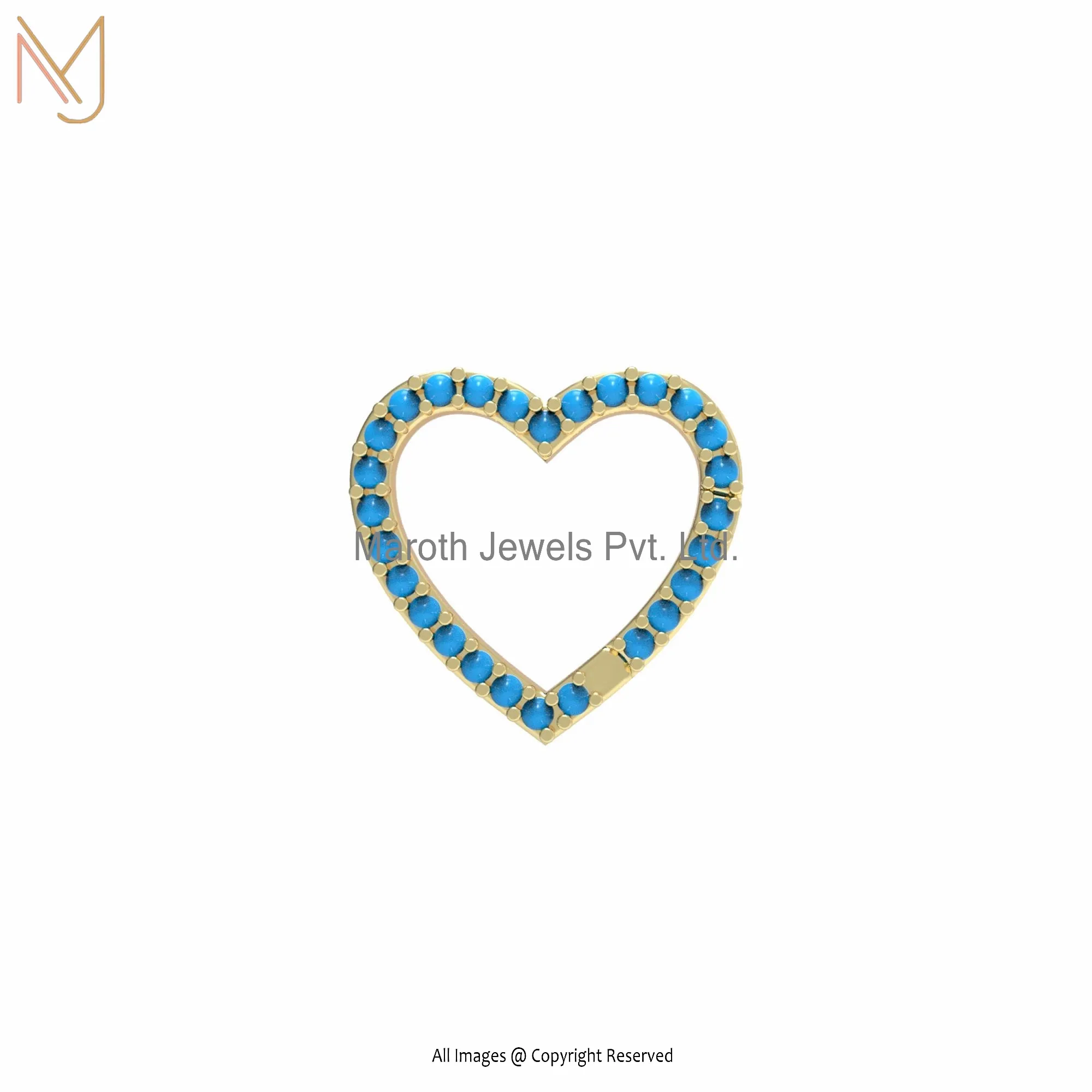 14K Yellow Gold Plated Turquoise Gemstone Heart Enhancer Custom Jewelry