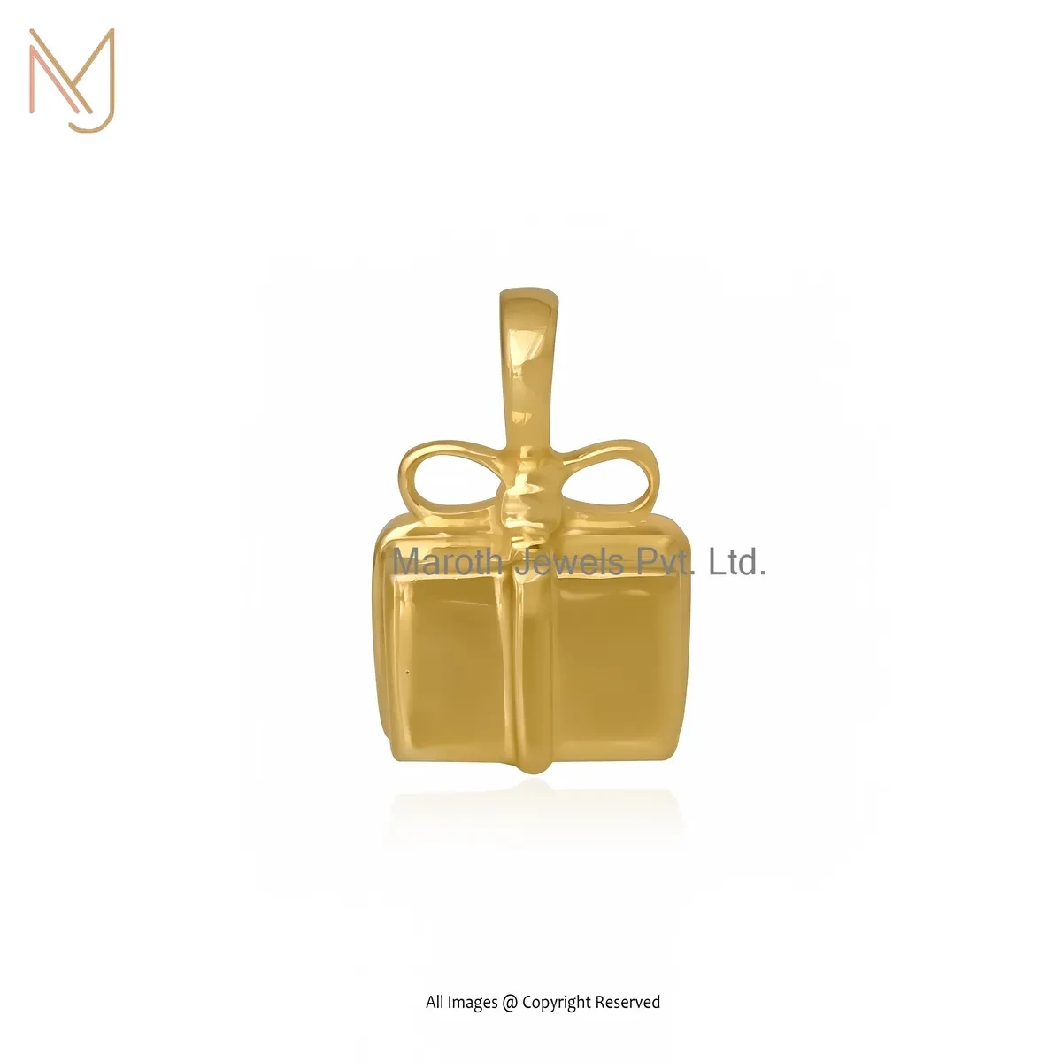 14K Yellow Gold Gift Box Pendant Custom Jewelry