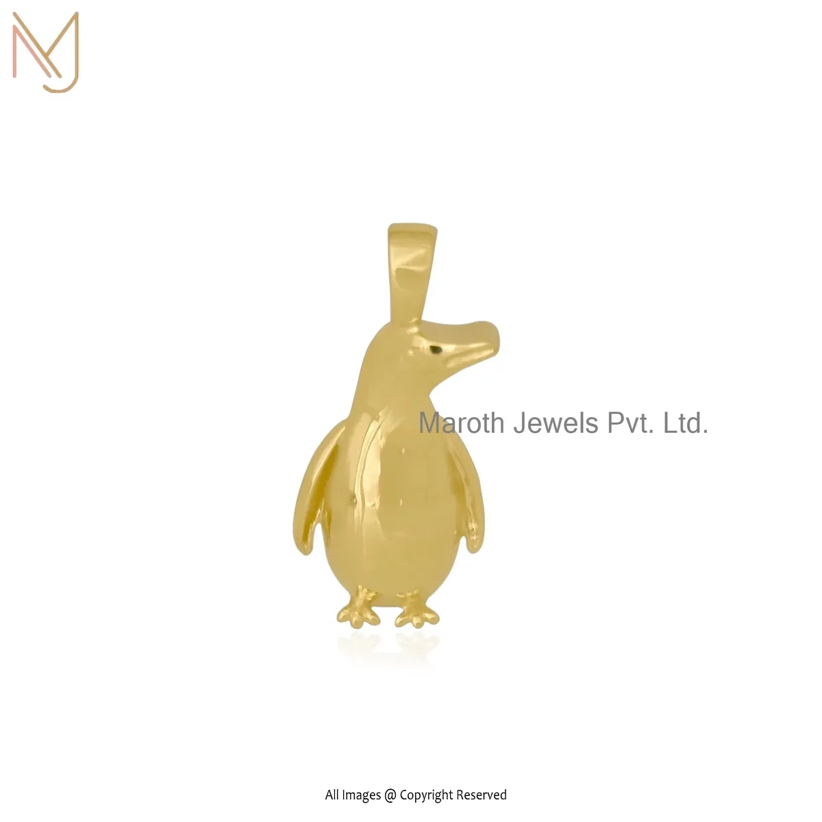 14K Yellow Gold Penguin Pendant Custom Jewelry