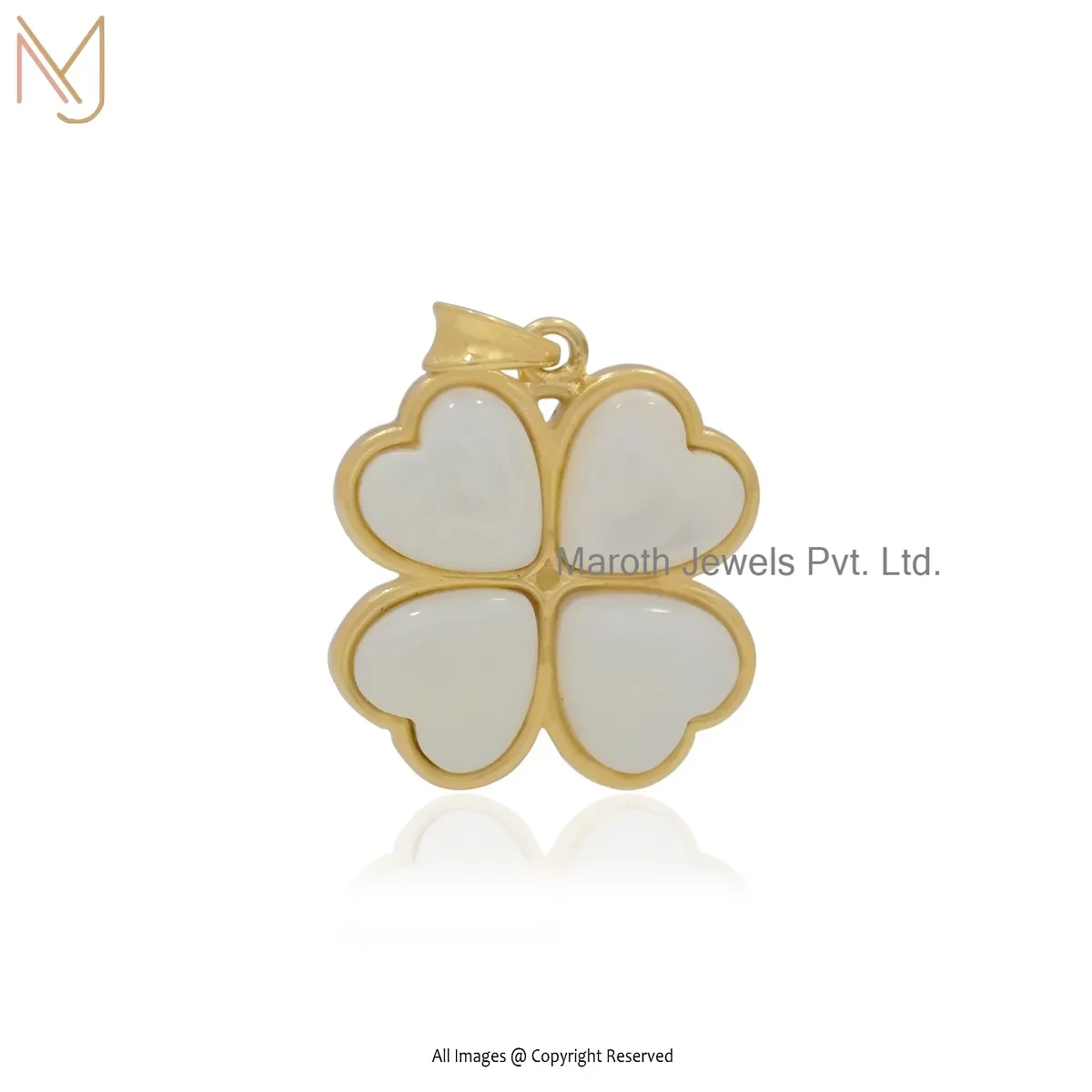 Privtae Lable 925 Silver Yellow Gold Plated Mother of Pearl Four Leaf Clover Pendant