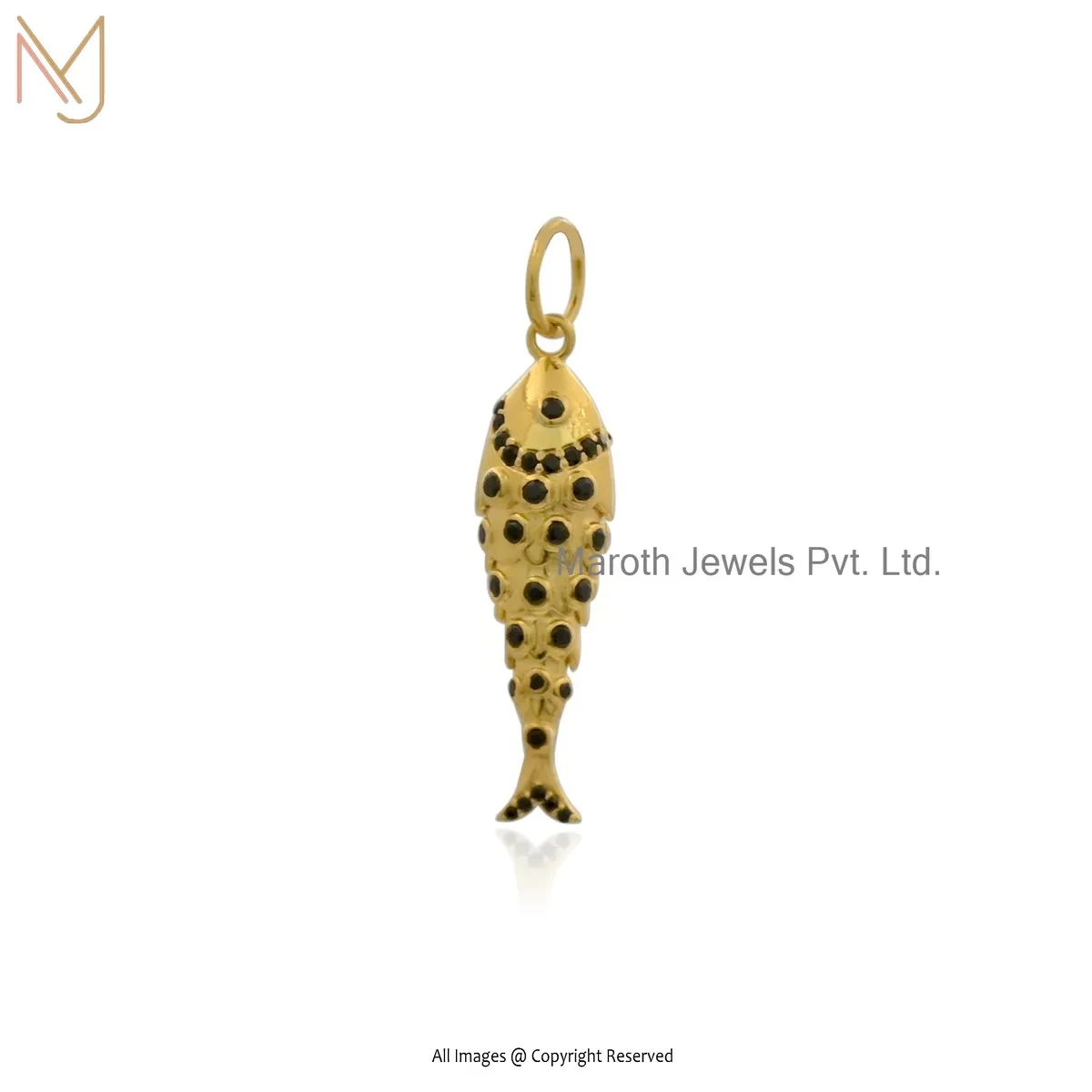 925 Silver Yellow Gold Plated Pave Diamond Moveable Fish Pendant Manufacturer