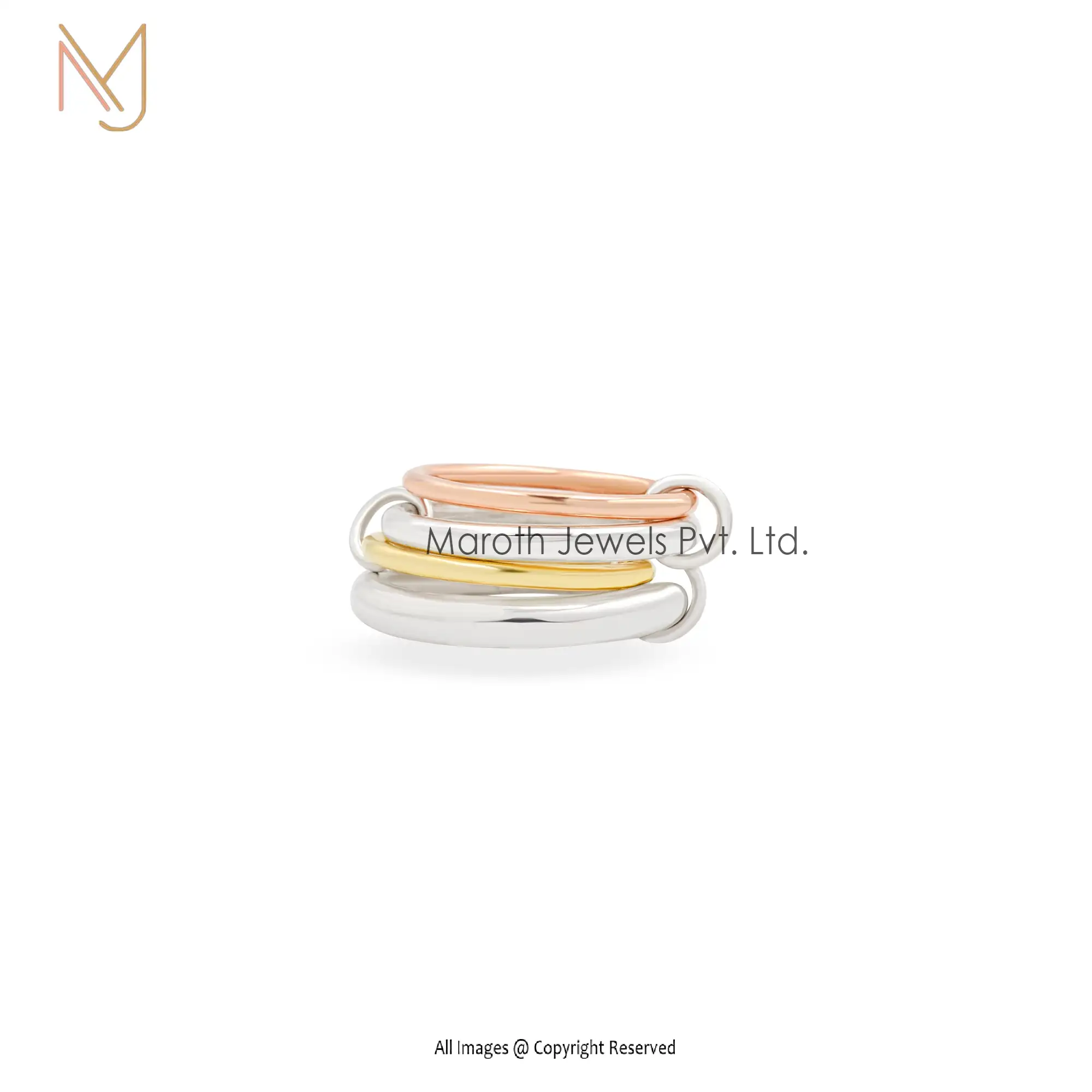 925 Natural Silver rose gold & yellow Gold Plated Plain Connected Rings Manufacturer