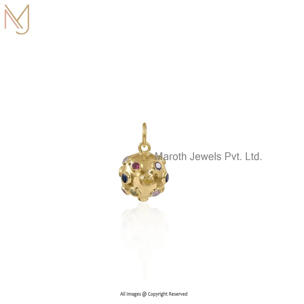925 Silver Yellow Gold Plated Multi Gemstone Ball Pendant Manufacturer
