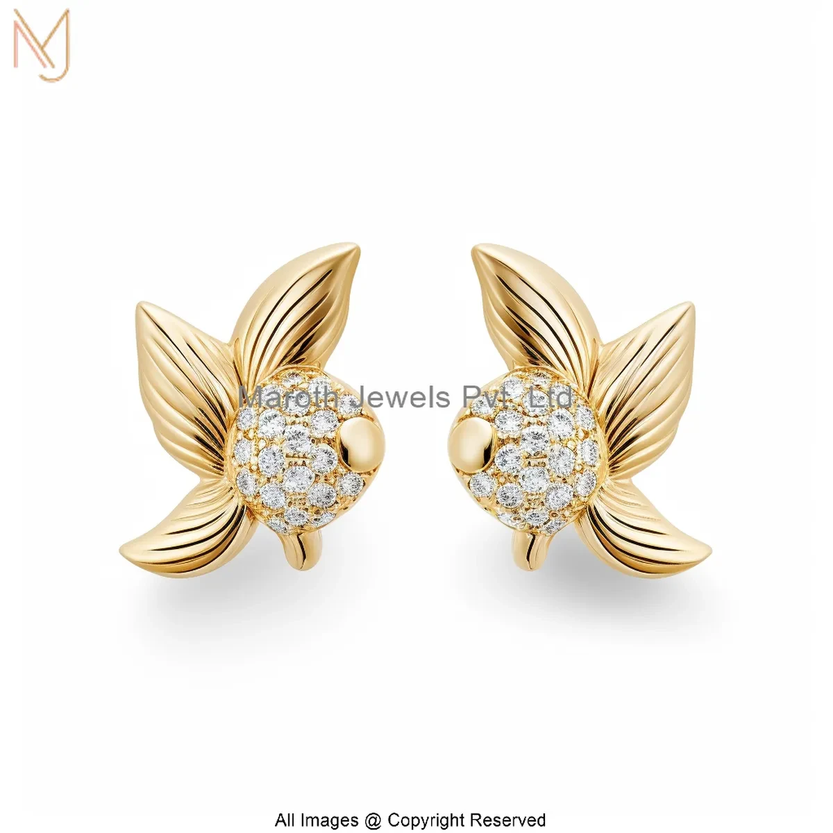 14K Yellow Gold Moissanite Diamond Goldfish Stud Earrings Manufacturer