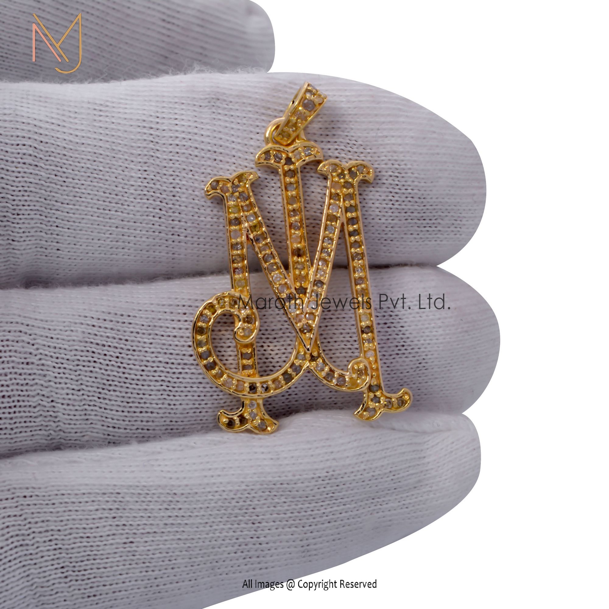 14K Yellow Gold Diamond MJ Monogram Pendant Jewelry Manufacturer