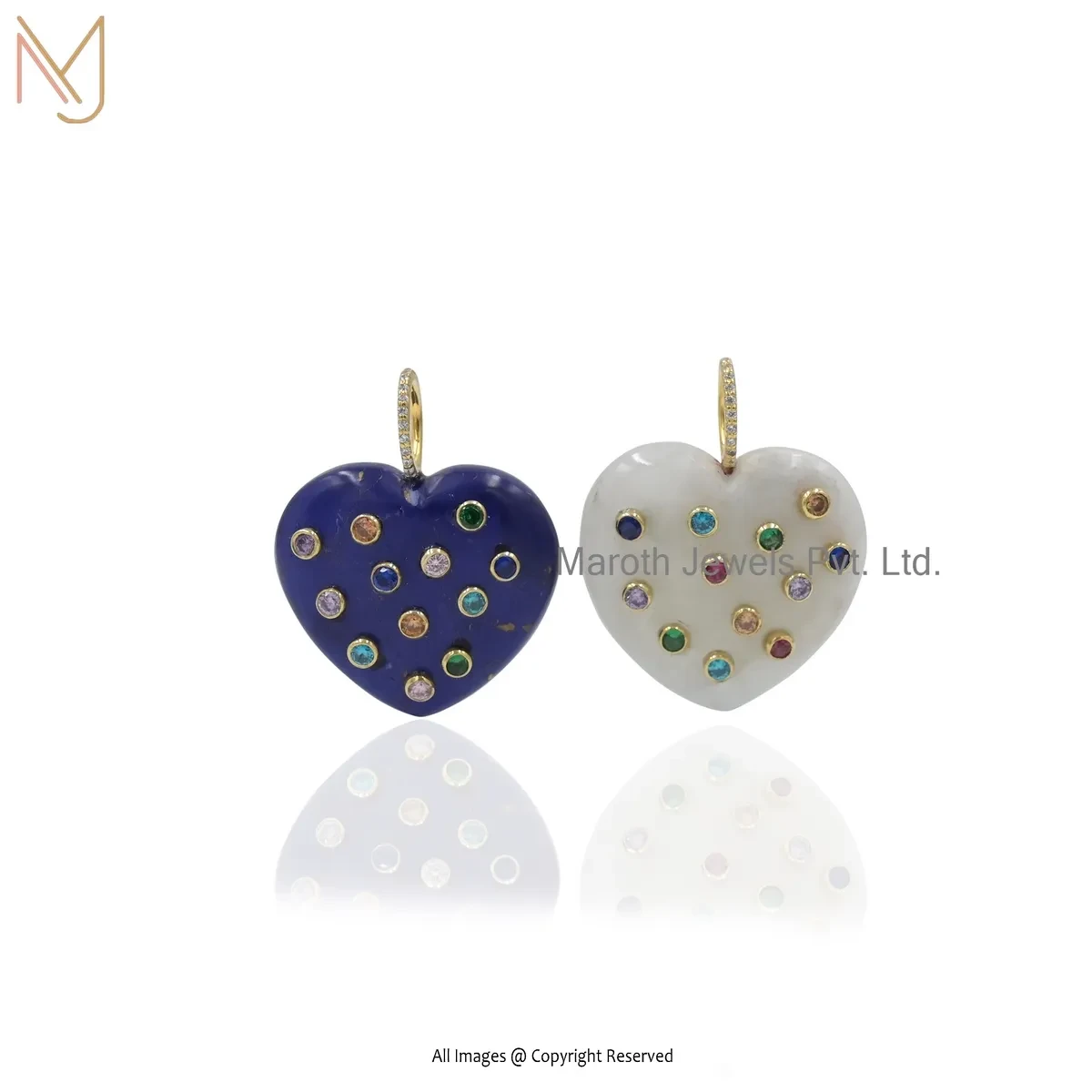 Wholesale 925 Silver Yellow Gold Plated Lapiz Lazuli & Multi Gemstone Heart Pendant