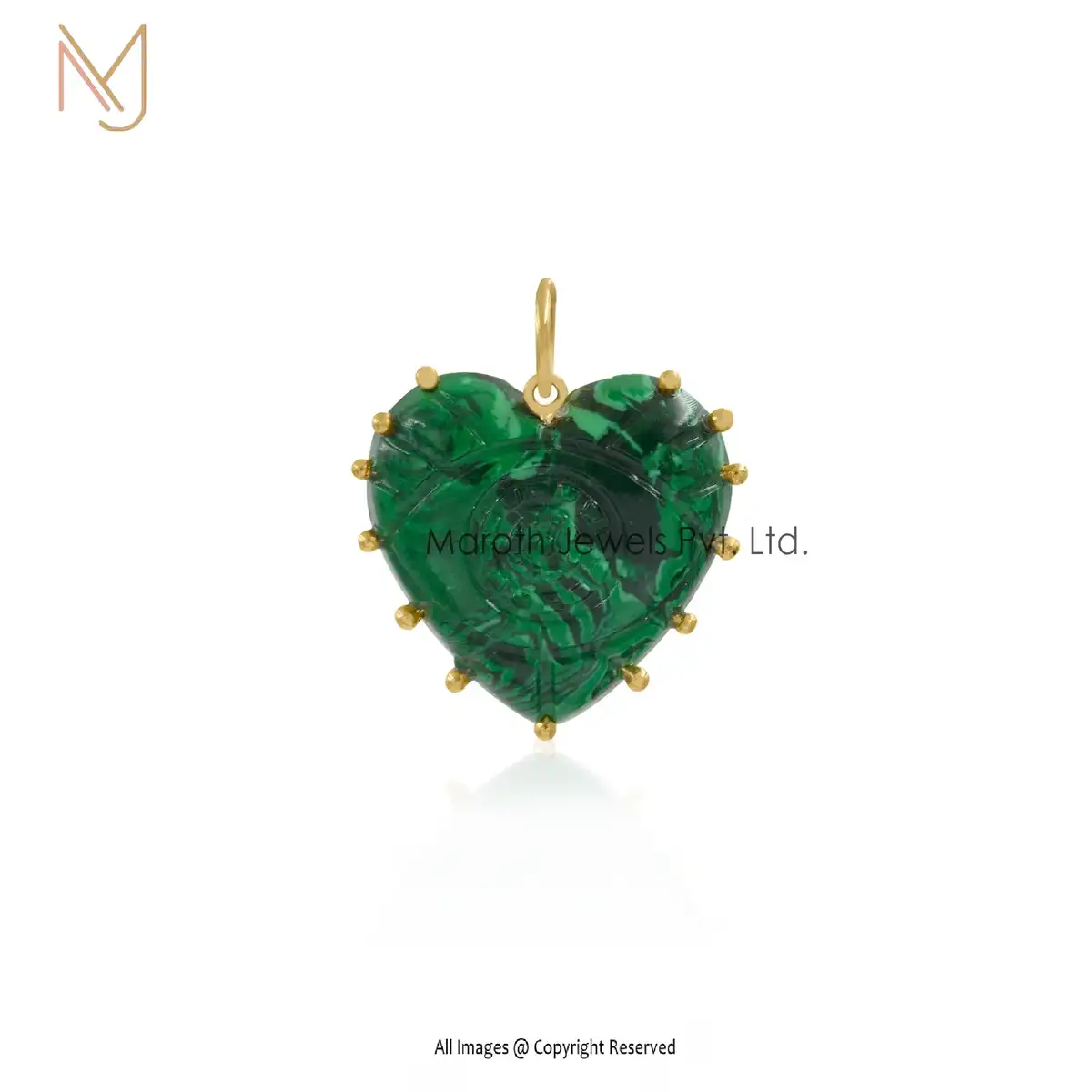 14K Yellow Gold Malachite Gemstone Heart Pendant Manufacturer