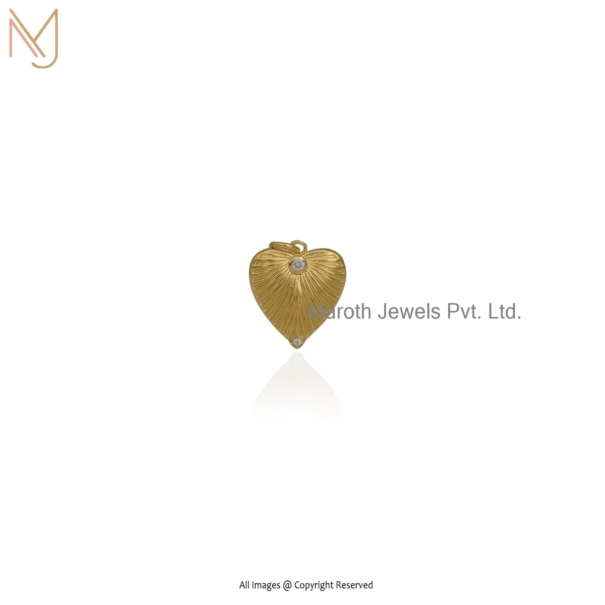 925 Sterling Silver Yellow Gold Plated Moissanite Fluted Heart Pendant Jewelry Supplier