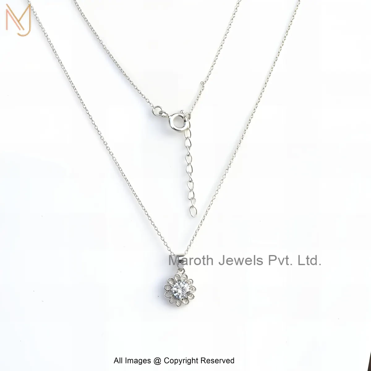 14K White Gold Cubic Zircon Solitaire Round Diamond Necklace Manufacturer