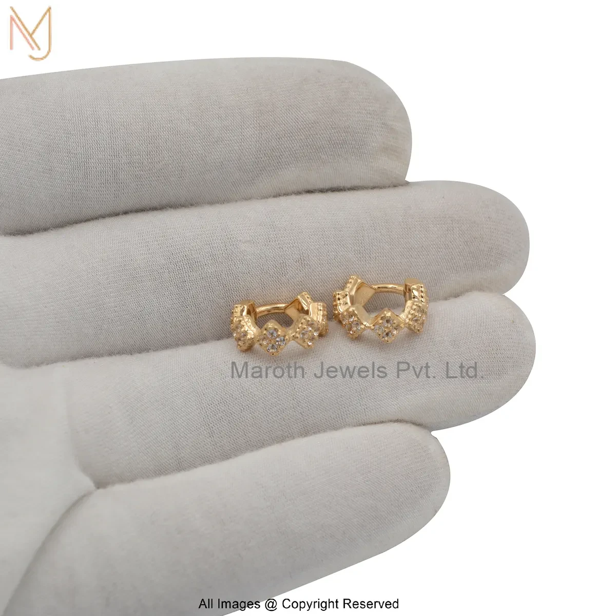 14K Yellow Gold White Topaz Huggies Earring Jewelry Supplier