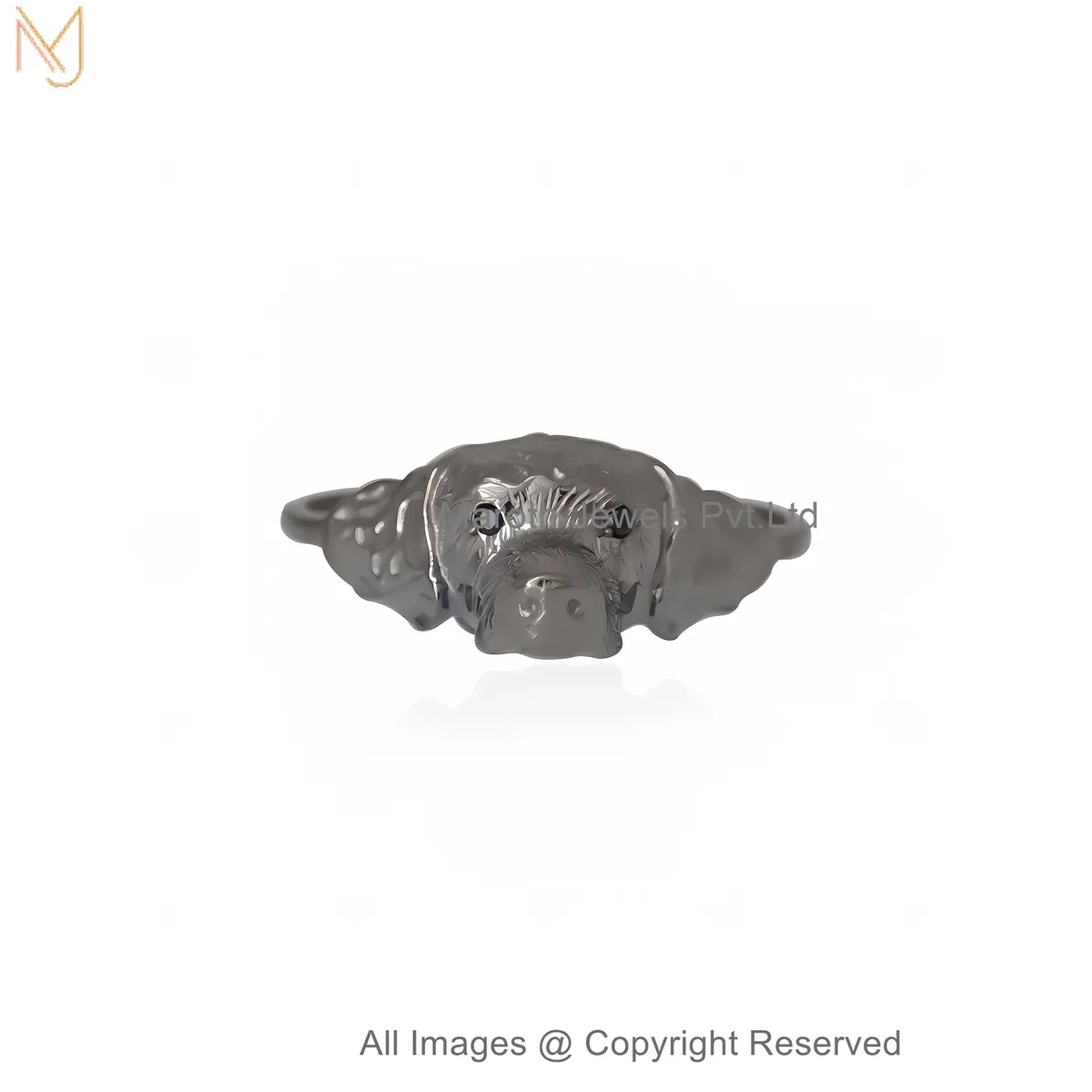 Wholesale 14K Yellow Gold Diamond Black Cubic Zircon Royal Bulldog Face Statement Ring