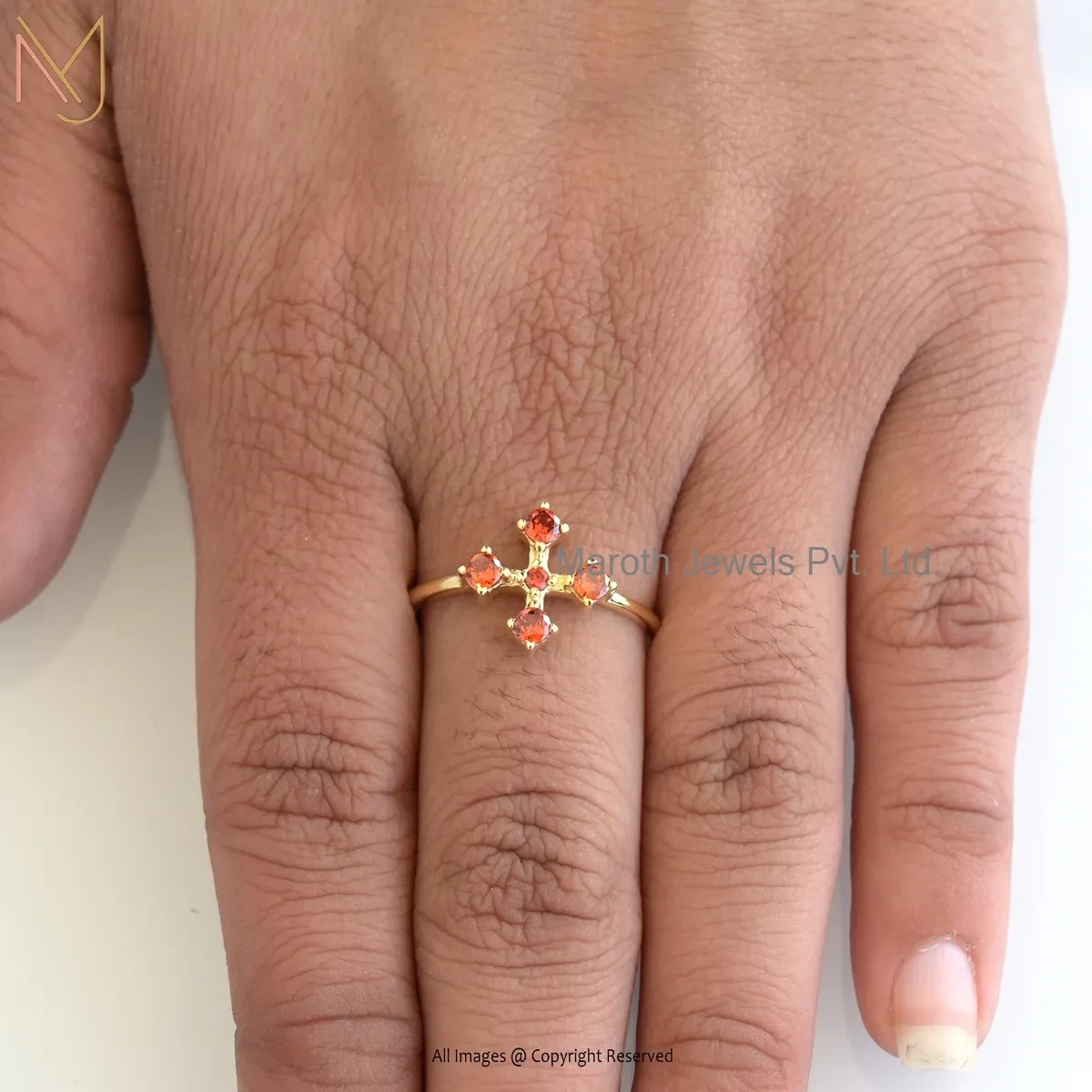 14K Yellow Gold Garnet Cross Rings Jewelry Supplier