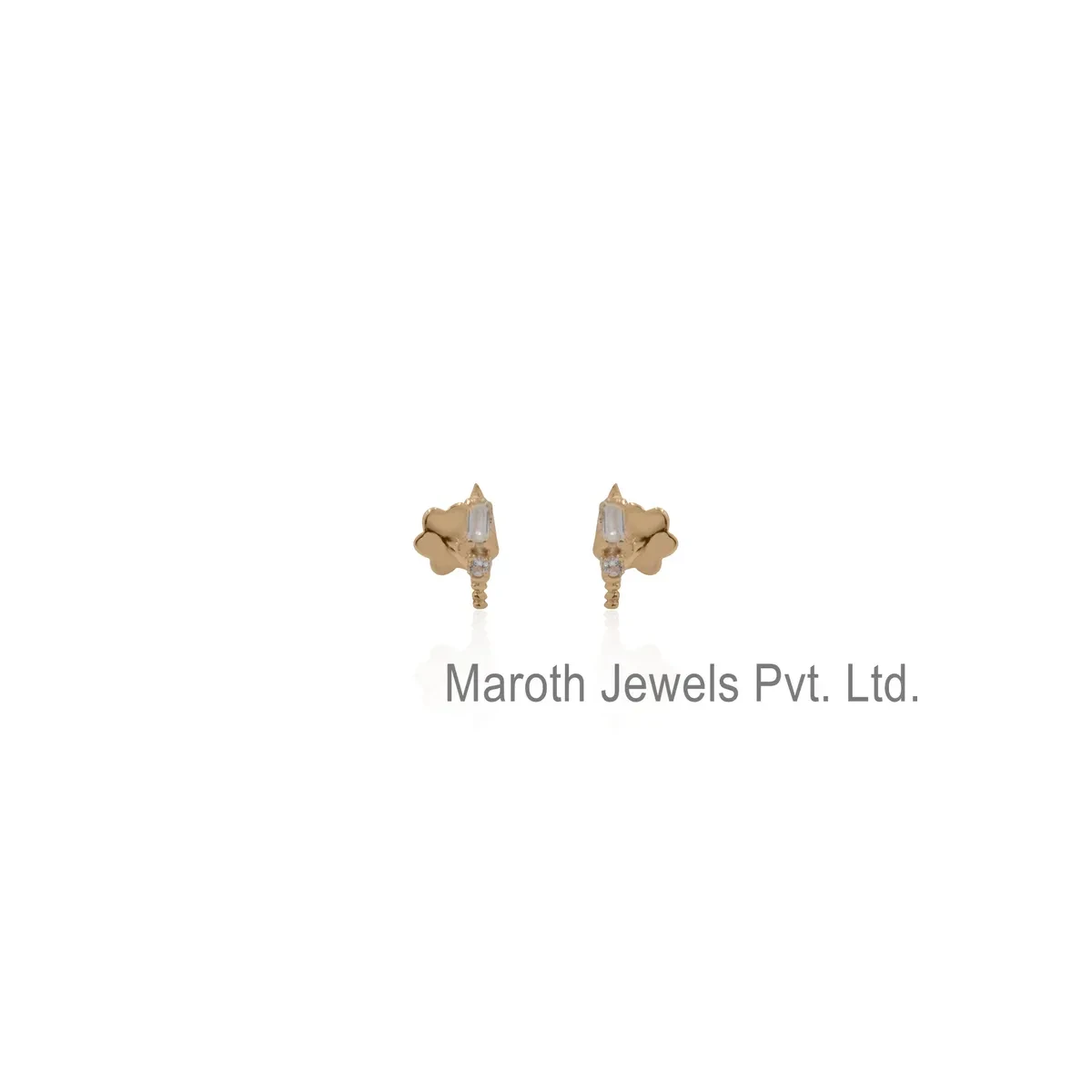 14K Yellow Gold Diamond Baguette Stud Earring Jewelry Supplier