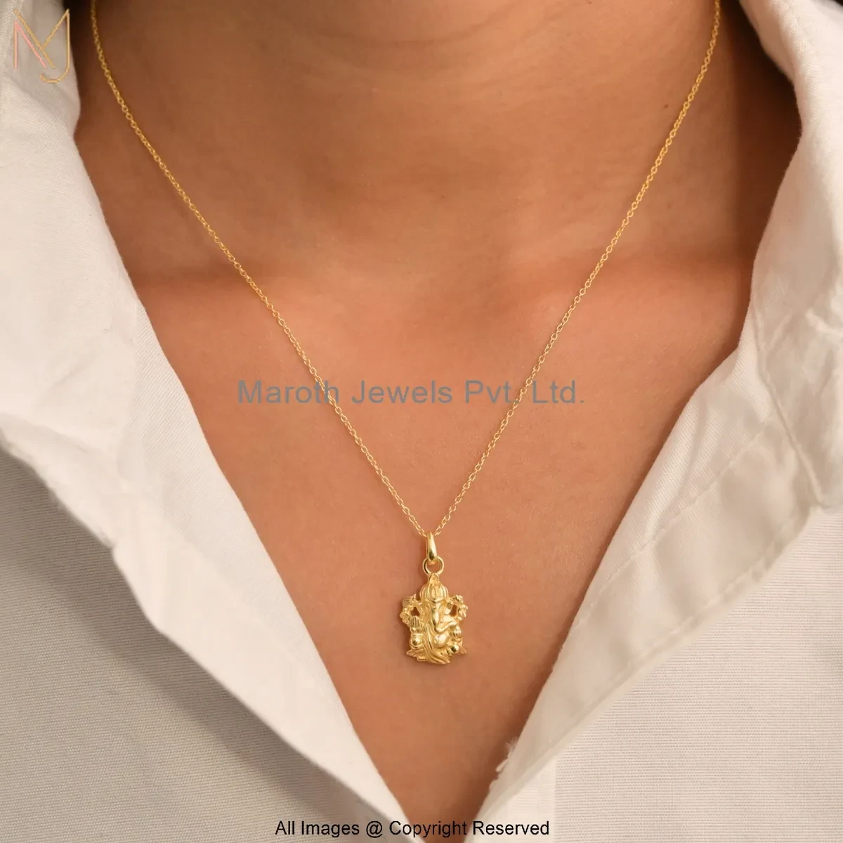 14K Yellow Gold Lord Ganesha Necklace Custom Jewelry