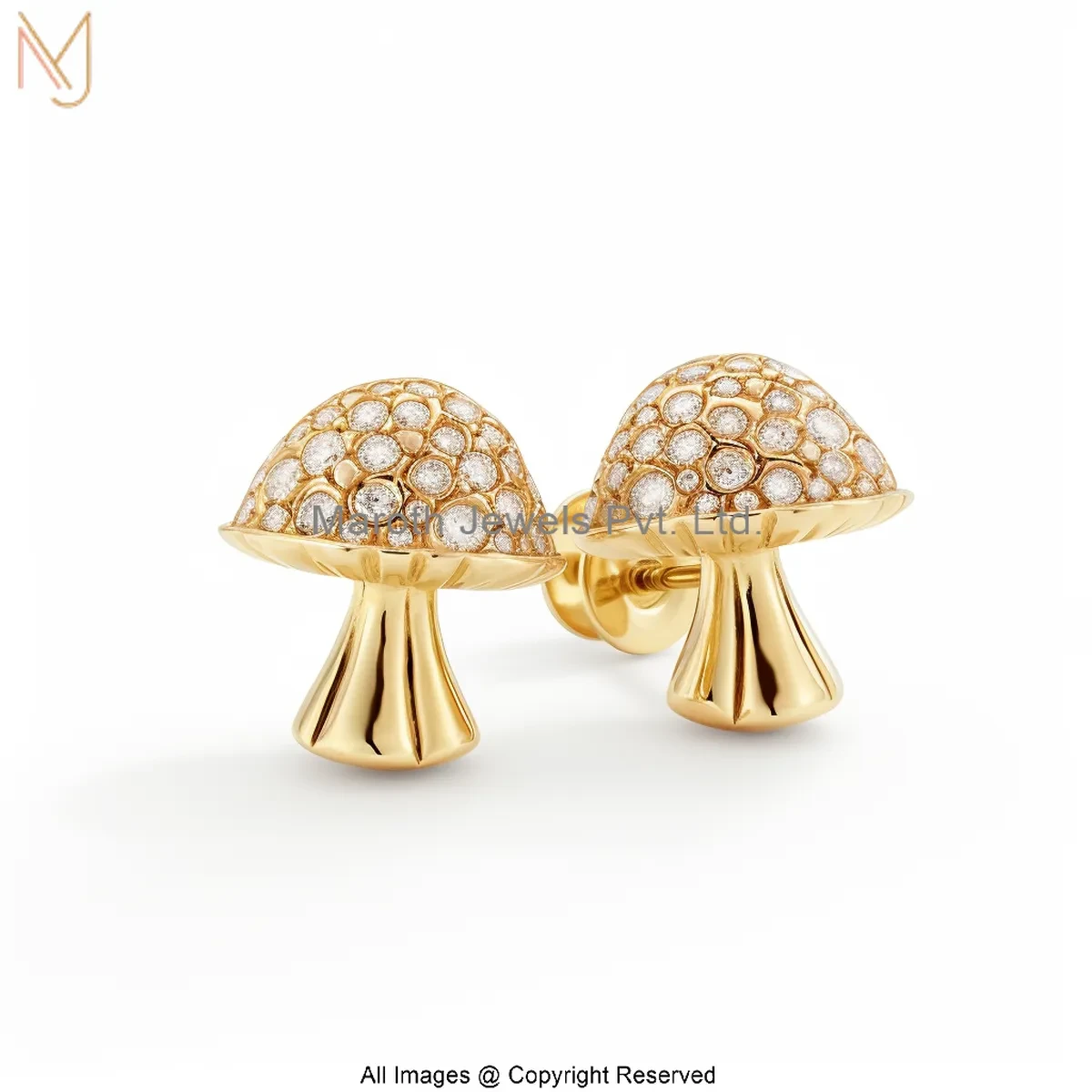 14K Yellow Gold Moissanite Mushroom Stud Earring Custom Jewelry
