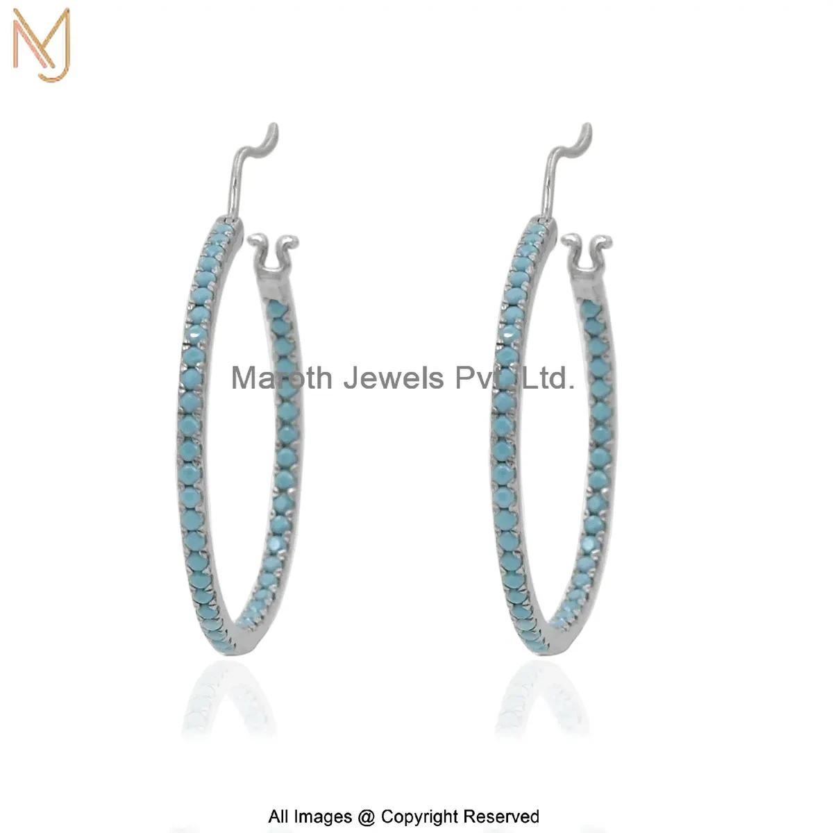 925 Silver Natural Silver Plated Turquoise Hoop Earring Manufacturer