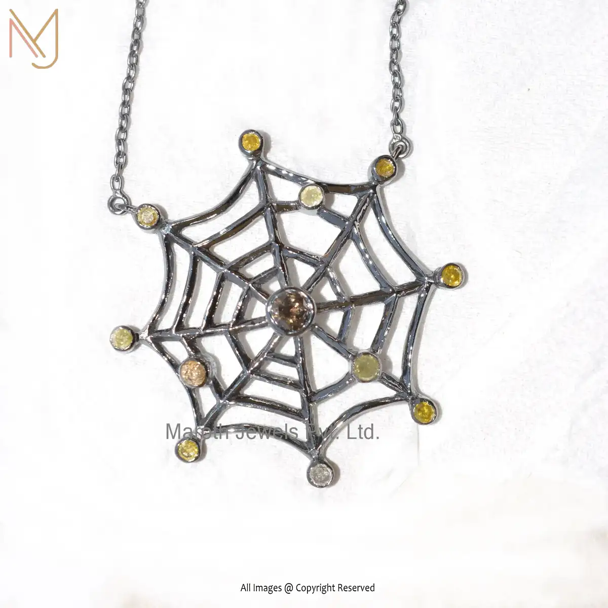 925 Silver Rhodium Plated Multi Gemstone Spider Web Chain Necklace Jewelry USA