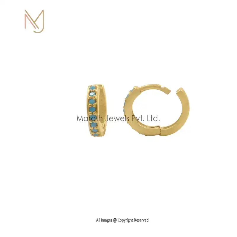 14K Yellow Gold Turquoise Huggie Earring Manufacturer