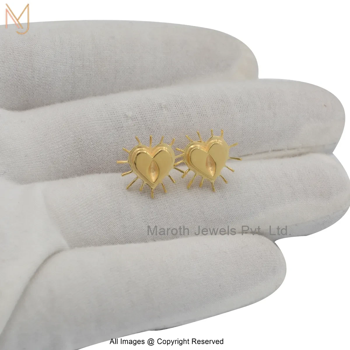 925 Silver Yellow Gold Plated Heart Design Stud Earring Jewelry Supplier