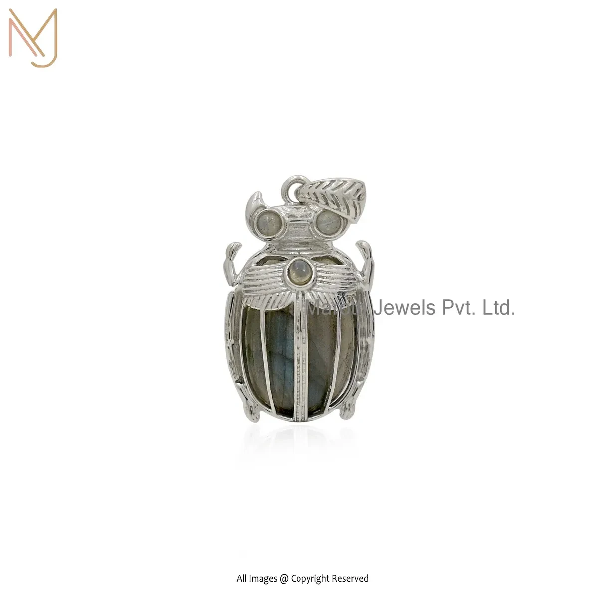 925 Silver Yellow Gold Plated Labradorite Scarab Pendant Manufacturer