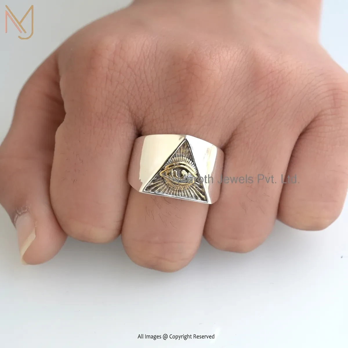 14K White & Yellow Gold Triangle Eye Ring Custom Jewelry