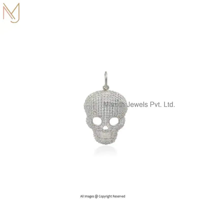 925 Silver White Gold Plated Cubic Zircon Skull Pendant Custom Jewelry