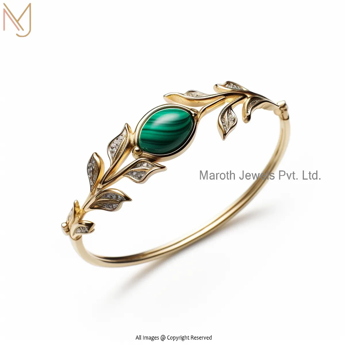 14K Yellow Gold Cubic Zircon & Malachite Bangle Manufacturer