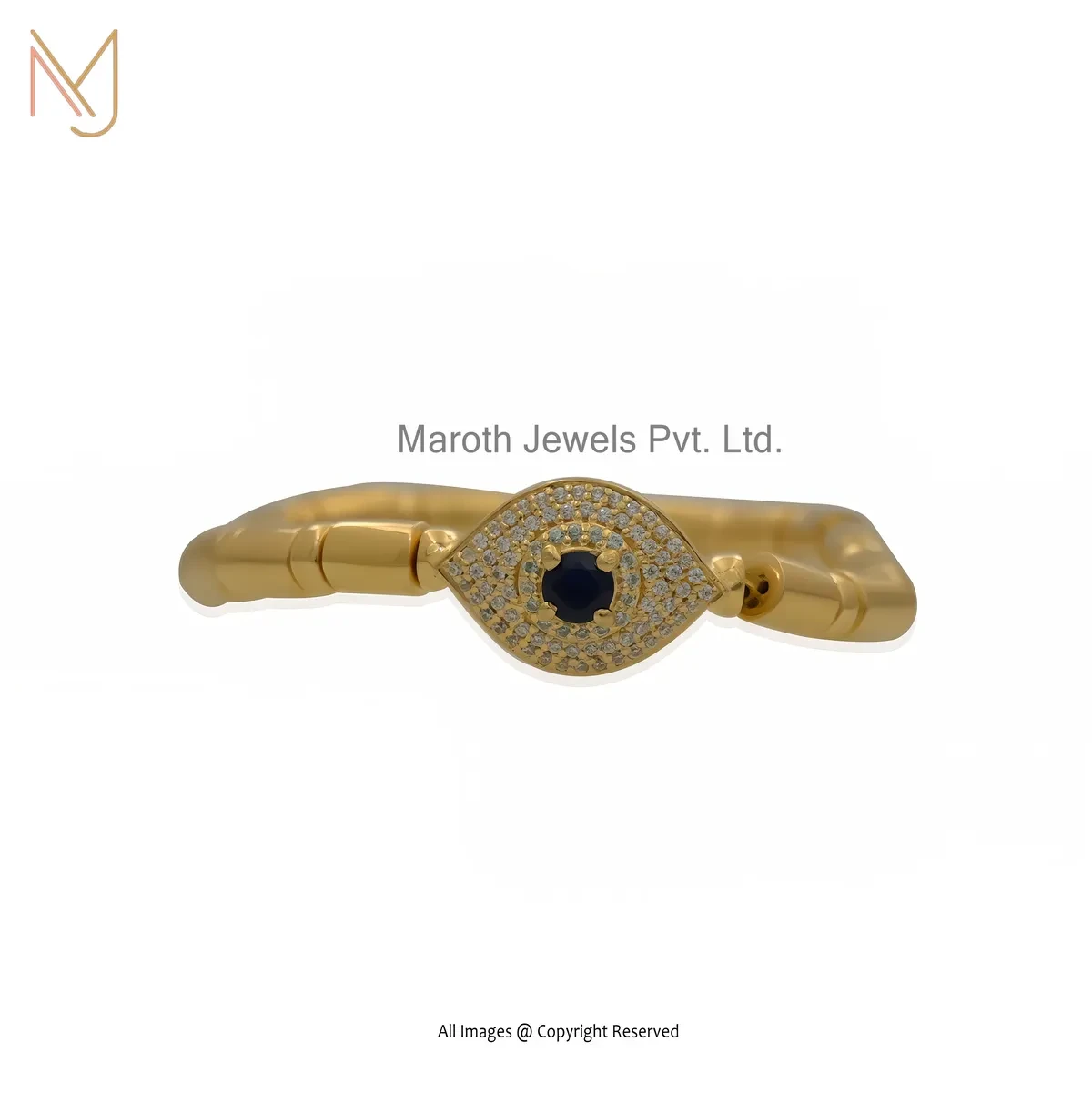 14K Yellow Gold Cubic Zircon Blue Topaz And Blue Sapphire Evil Eye Bracelet USA