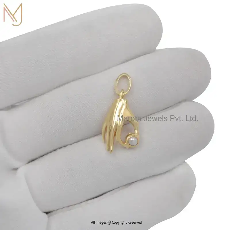 14K Yellow Gold Figa Hand Charm Pendant Custom Jewelry