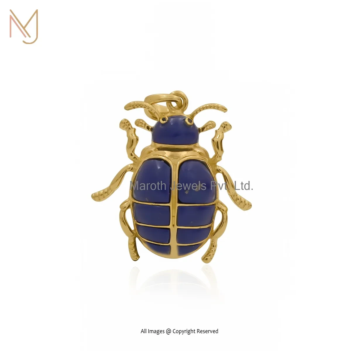 Wholesale 925 Silver Yellow Gold Plated Lapiz Lazuli & Black Cubic Zircon Scarab Pendant