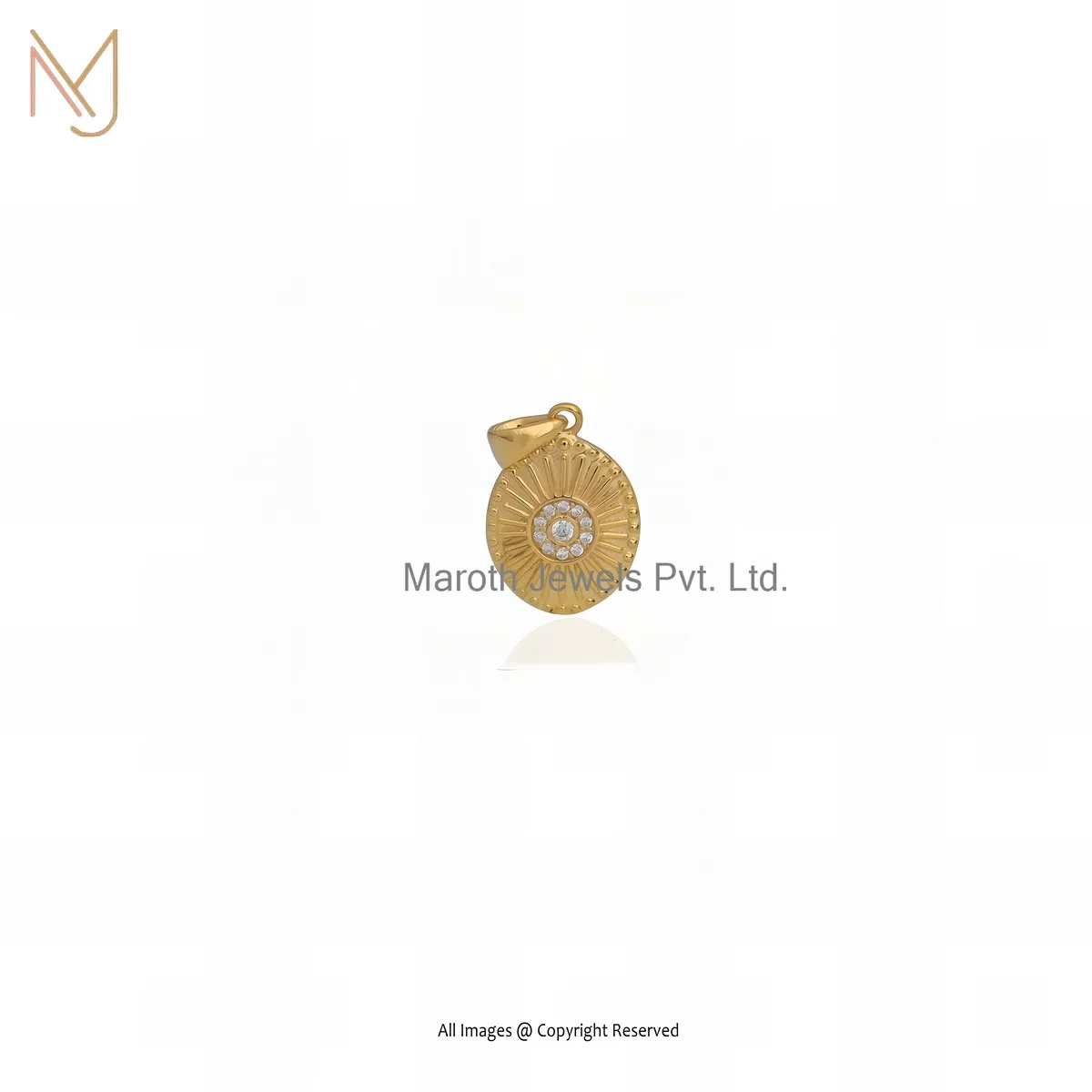 925 Silver Yellow Gold Plated Cubic Zircon Fluted Oval Pendant Jewelry Supplier