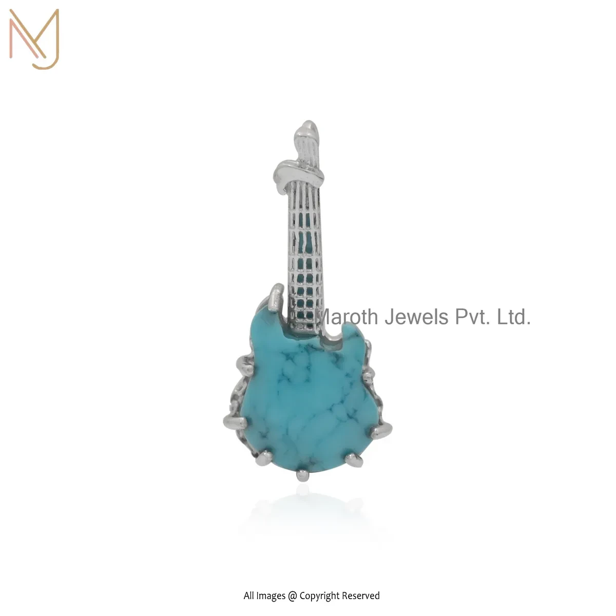 925 Silver Natural Silver Plated Turquoise Guitar Pendant Jewelry Supplier