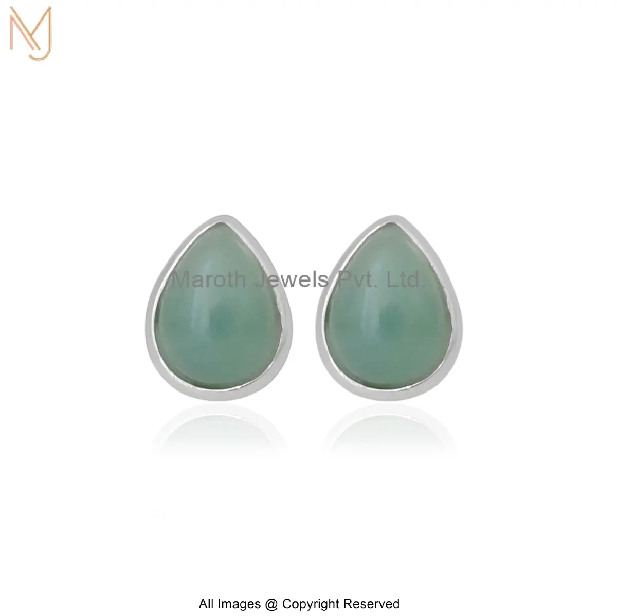 14K White Gold Amazonite Teardrop Stud Earrings Custom Jewelry
