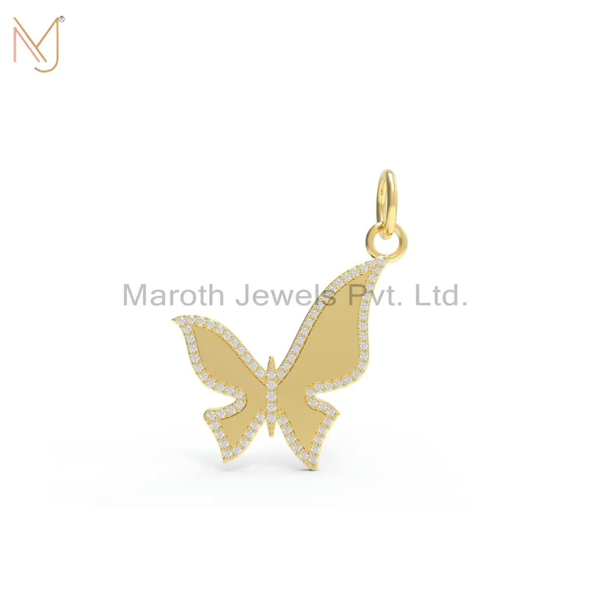 Private Lable 925 Silver Yellow Gold Plated Diamond Butterfly Pendant Jewelry