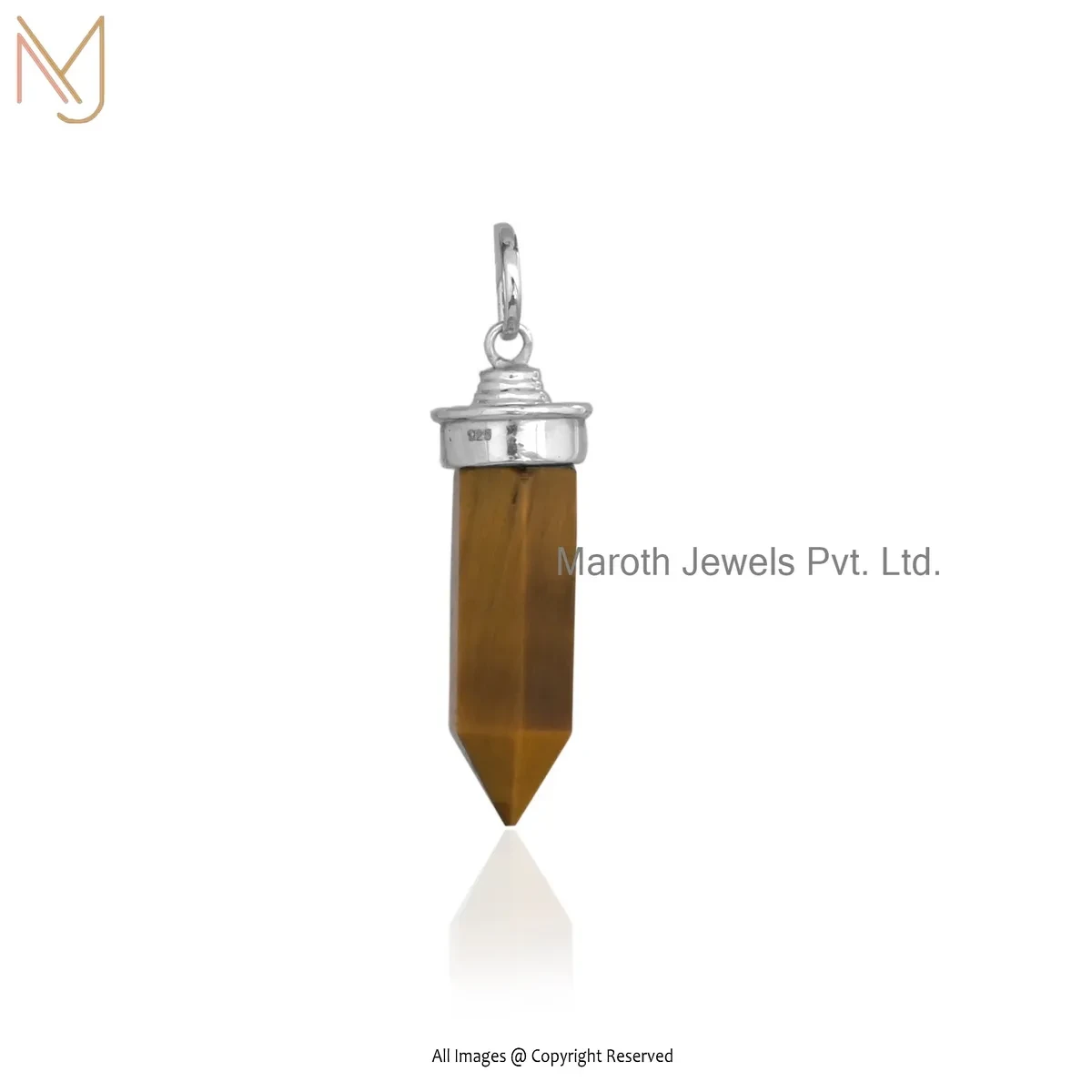 Private Lable 925 Silver Yellow Gold Plated Moonstone Pencil Shape Reiki Healing Point Pendant