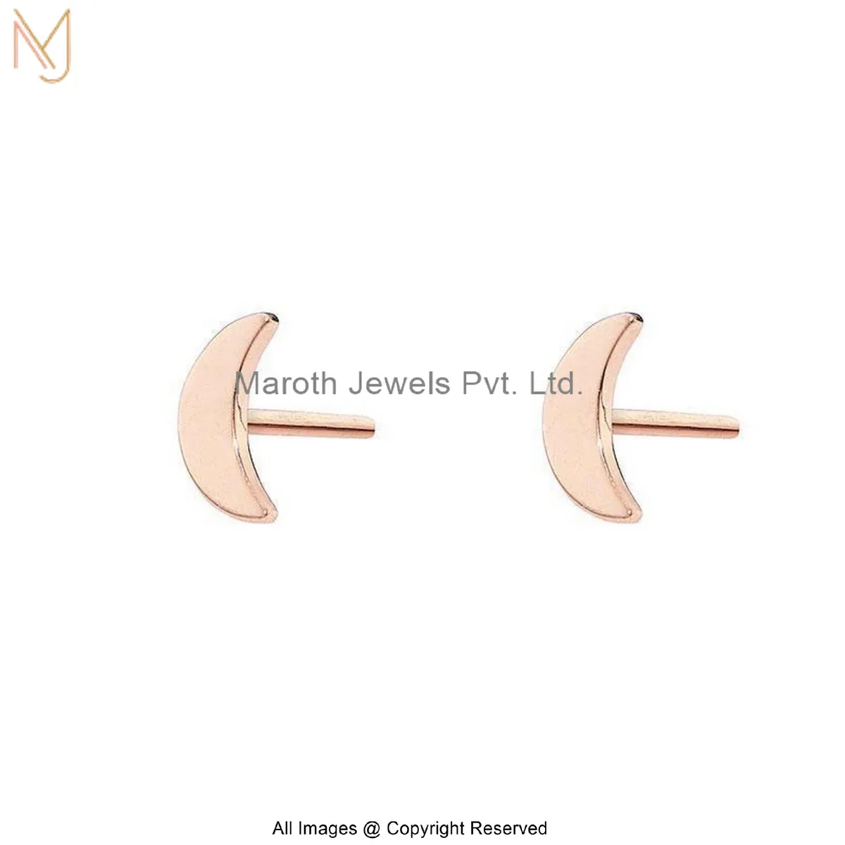 925 Silver Rose Gold Plated Minimal Half Moon Stud Earring Custom Jewelry