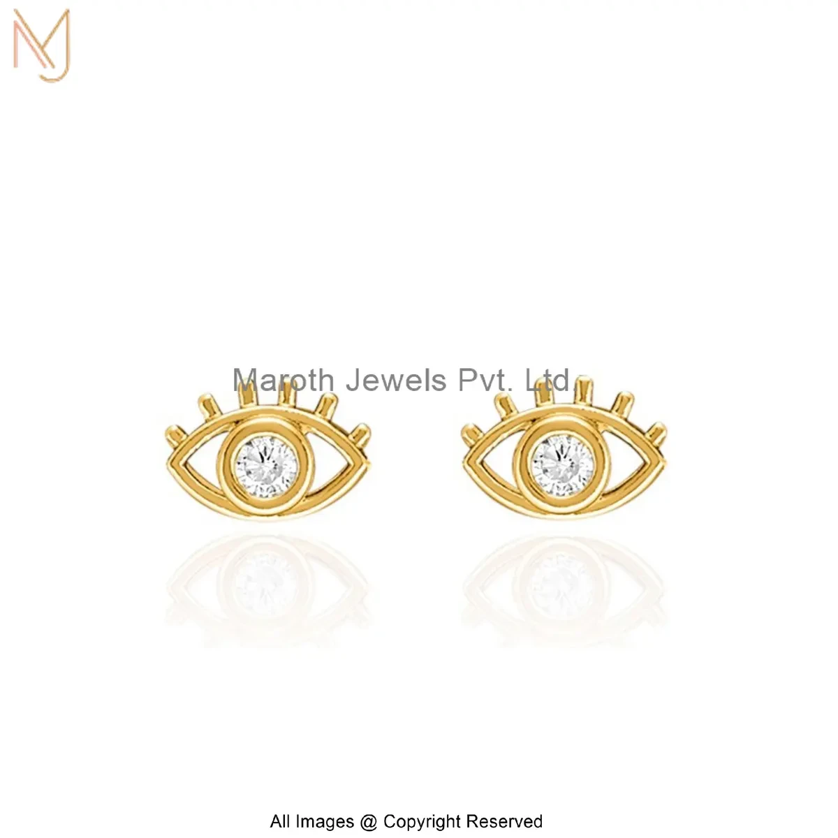 14K Yellow Gold Diamond Evil Eye Stud Earring Jewelry Supplier
