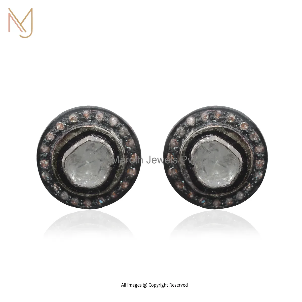 14K Yellow Gold Pave Rose Cut Diamond Stud Earring Jewelry Supplier