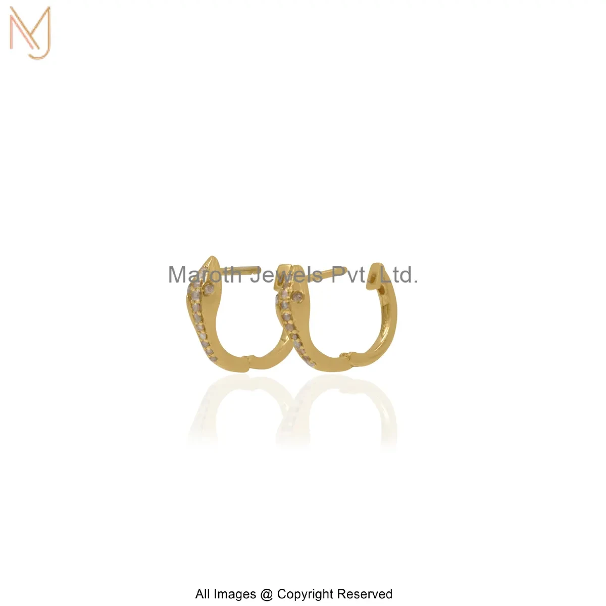 14K Solid Yellow Gold Pave Diamond Snake Huggies Earring Jewelry Supplier