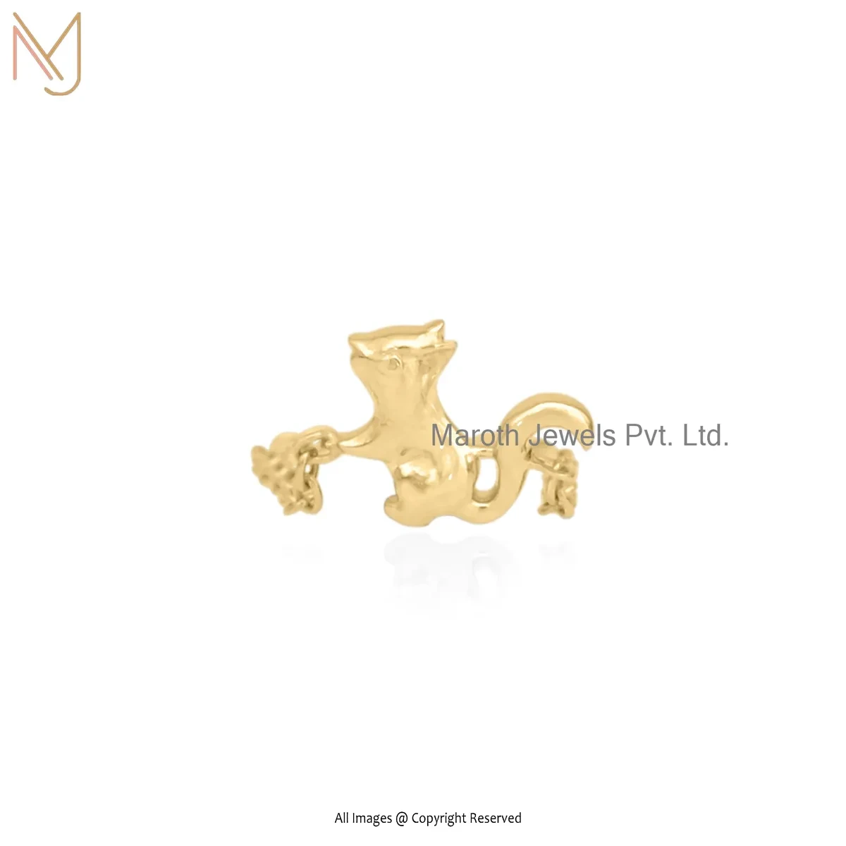 14K Yellow Gold Squirrel Charm Ring Custom Jewelry
